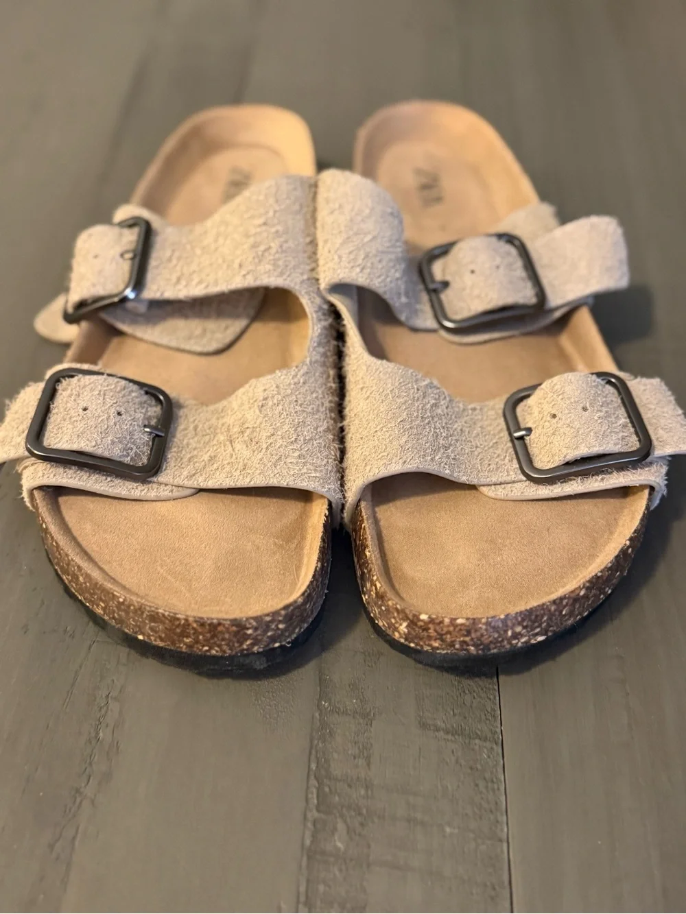 ZARA Men’s 7.5/8 Genuine Suede Leather Split Suede Double Strap Sandals in Beige